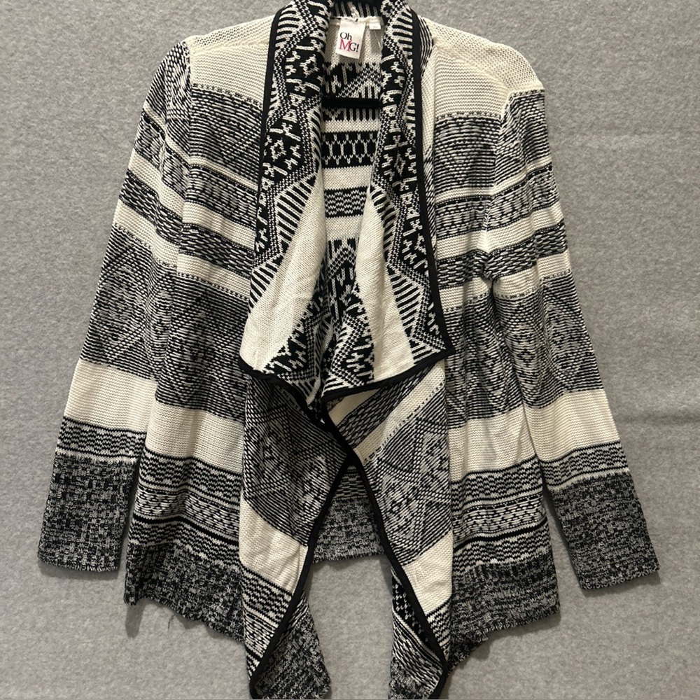 OhMG! Black and White Knit Cardigan Open Sweater Size Large